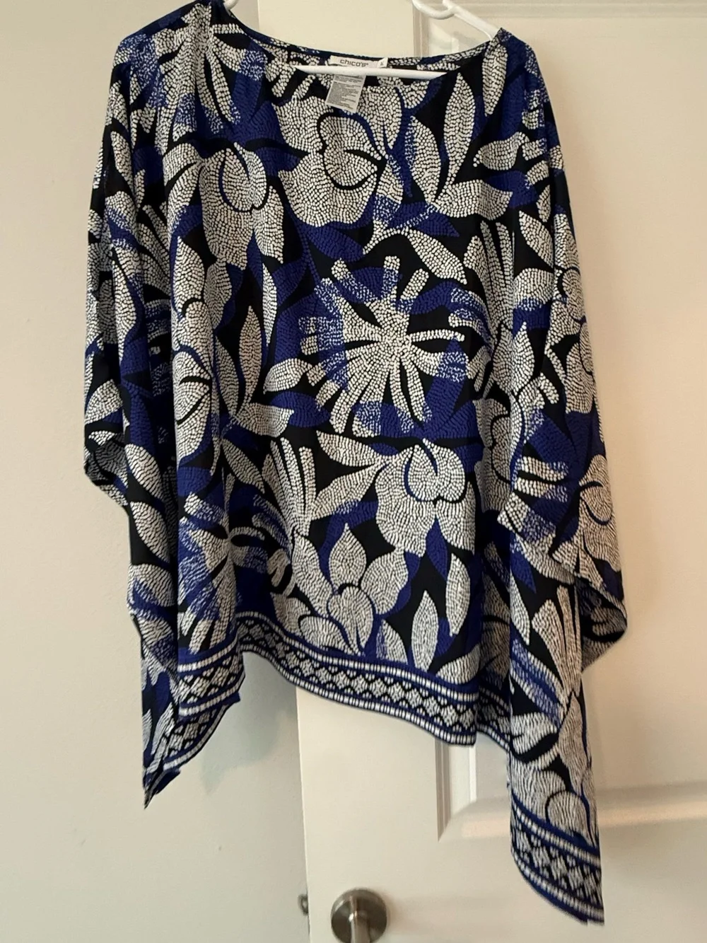 Chico's Blue and White Floral Poncho - Picture 4 of 8